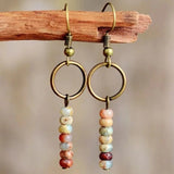Vintage Natural Japer Stone Beads Healing Earrings Circle Protection