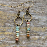Vintage Natural Japer Stone Beads Healing Earrings Circle Protection
