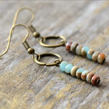 Vintage Natural Japer Stone Beads Healing Earrings Circle Protection
