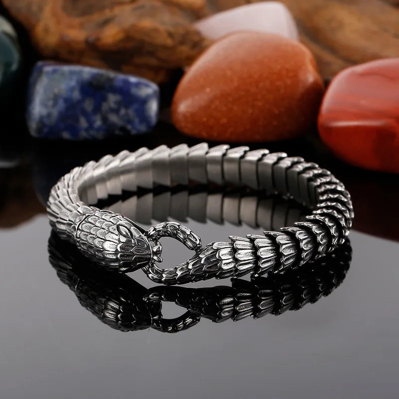 Vintage Stainless Steel Bracelet Silver Metal Snake Chains Wristband