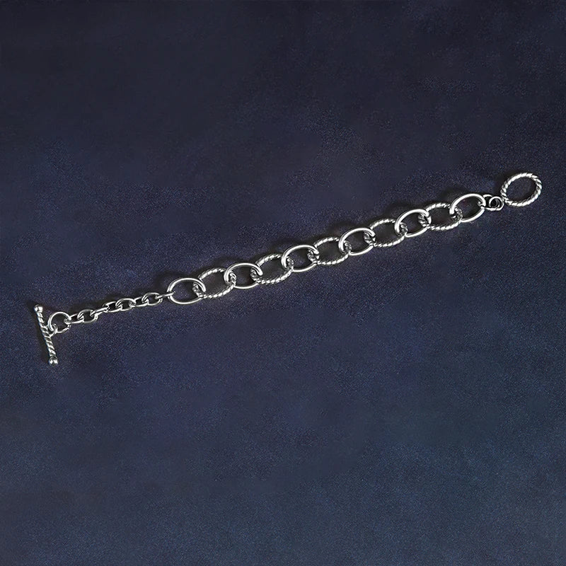 Stainless Steel Bracelet with Toggle Silver Cable Wire Chain
