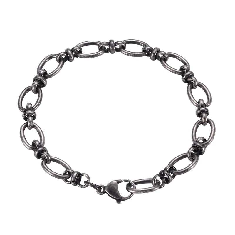 Vintage Stainless Steel Chain Bracelet Geometric Oval Width GS0105