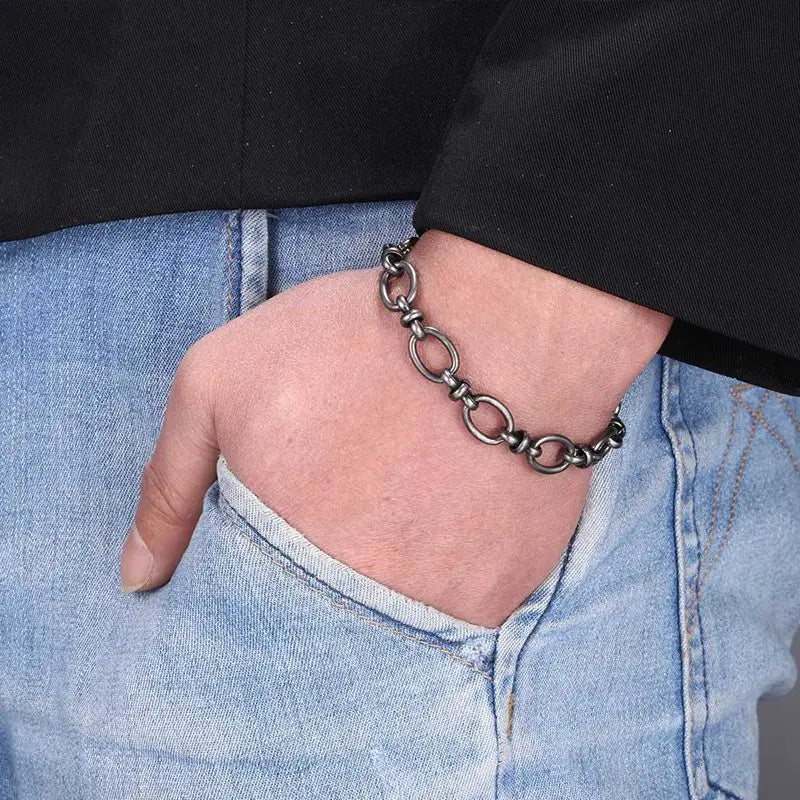 Vintage Stainless Steel Chain Bracelet Geometric Oval Width GS0105