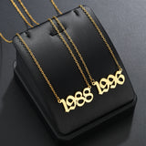 Vintage Stainless Steel Year Number Pendant Necklace 18K Plated