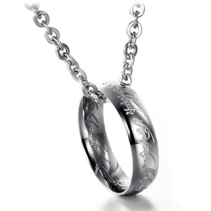 Vintage Stainless Steel Circle Ring Pendant Link Chain Necklace For Men
