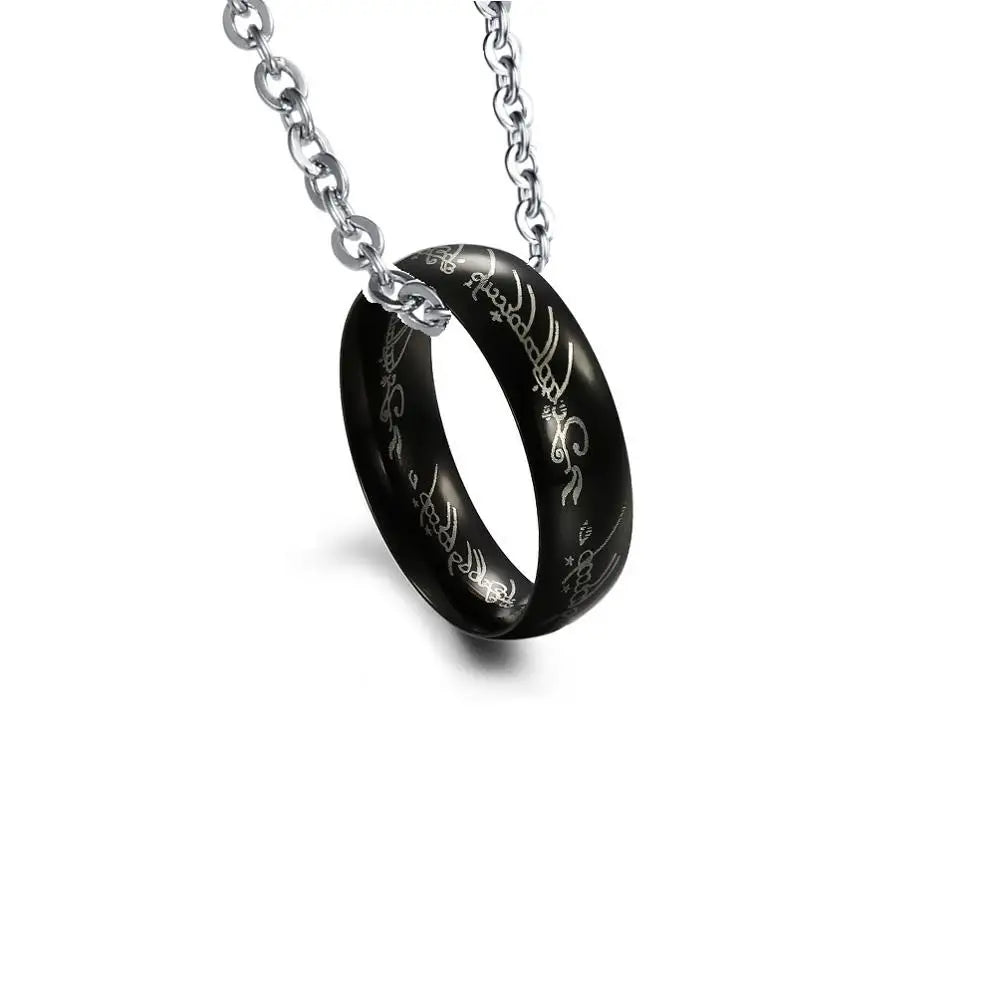 Vintage Stainless Steel Circle Ring Pendant Link Chain Necklace For Men