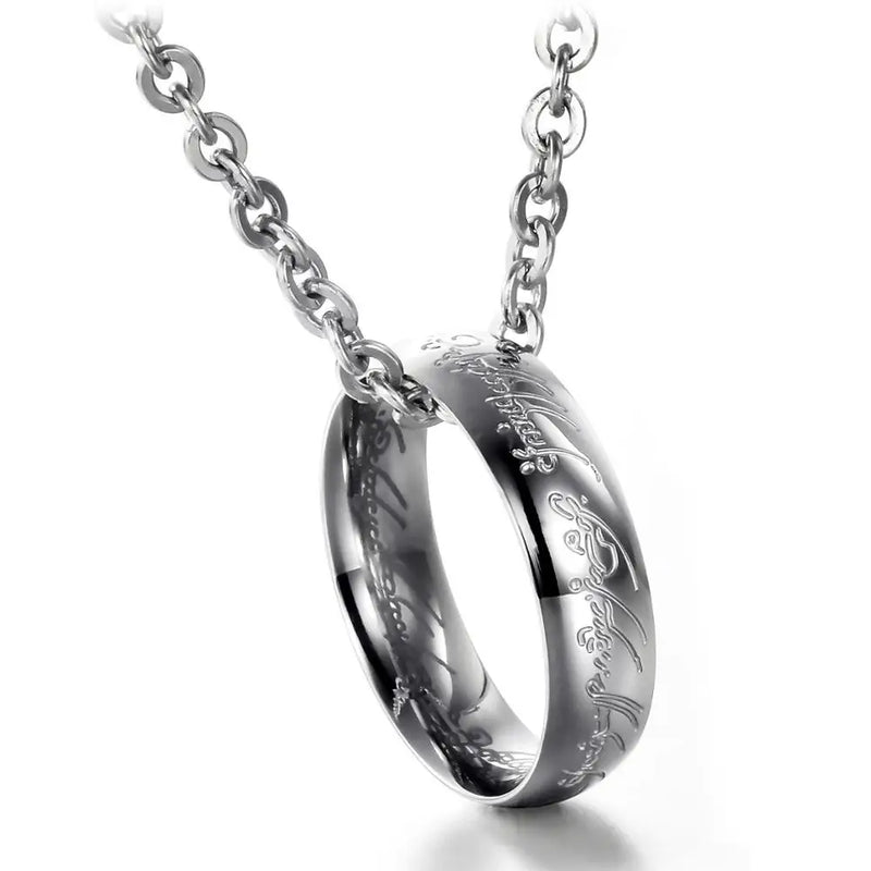 Vintage Stainless Steel Circle Ring Pendant Link Chain Necklace For Men