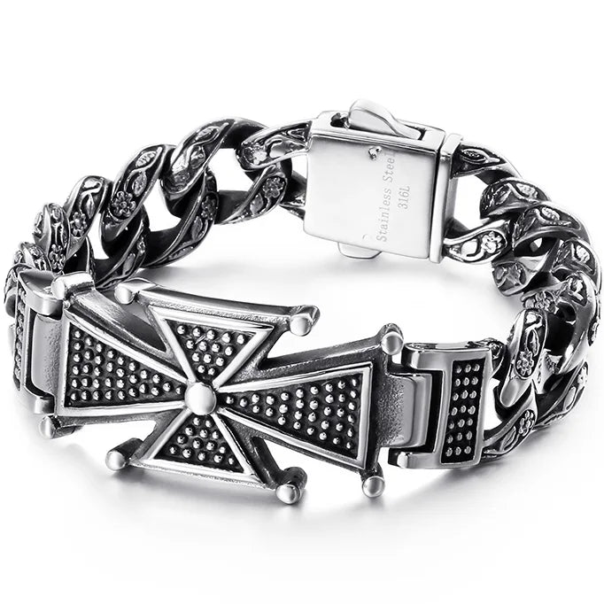 Vintage Stainless Steel Cross Bracelet Men With Lobster Clasp