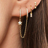 Vintage Stainless Steel Crystal Star Hoop Earrings Punk Jewelry