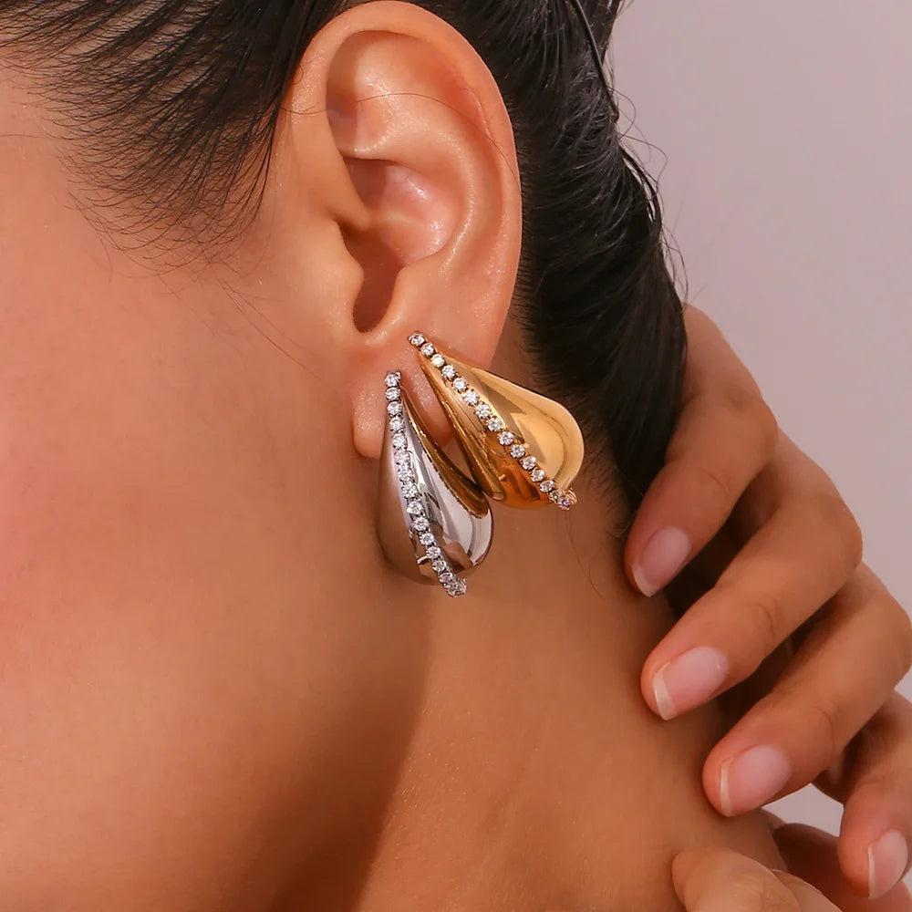 Vintage Crystal Hollow Droplet Earrings 18K Plated Jewelry for Women