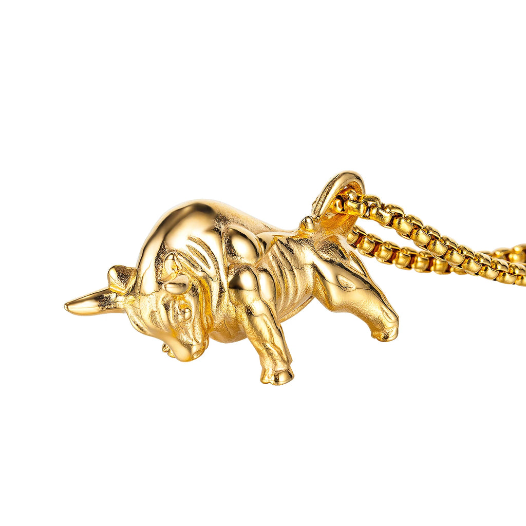 Vintage Steel Bull Pendant Chain Necklace for Men