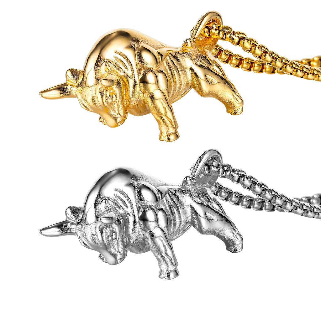 Vintage Steel Bull Pendant Chain Necklace for Men