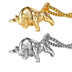 Vintage Steel Bull Pendant Chain Necklace for Men