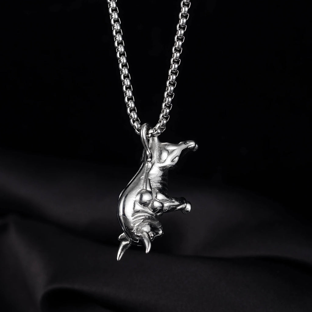 Vintage Steel Bull Pendant Chain Necklace for Men