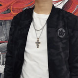 Vintage Stainless Steel Jesus Cross Necklace Men Chain Biker Amulet Cross