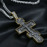 Vintage Stainless Steel Jesus Cross Necklace Men Chain Biker Amulet Cross