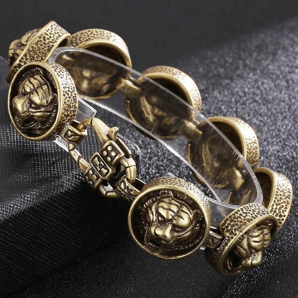 Vintage Stainless Steel Man Bracelet 22MM Wide Tiger Head Chain Charm Bracelets
