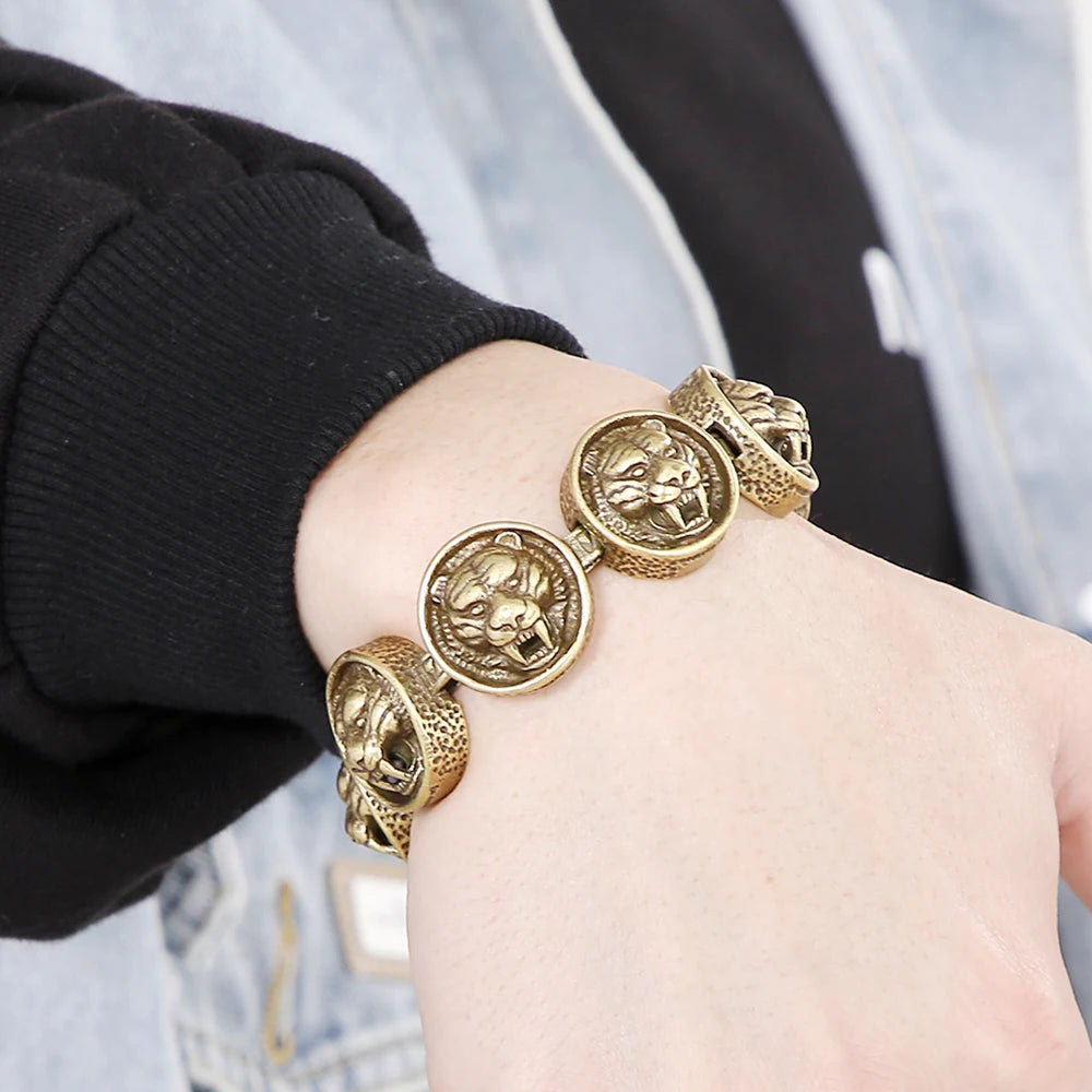 Vintage Stainless Steel Man Bracelet 22MM Wide Tiger Head Chain Charm Bracelets