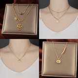 Smiling Face Necklace Choker Double Chain Stainless Steel Vintage Jewelry