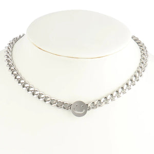 Smiling Face Necklace Choker Double Chain Stainless Steel Vintage Jewelry