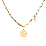 Smiling Face Necklace Choker Double Chain Stainless Steel Vintage Jewelry