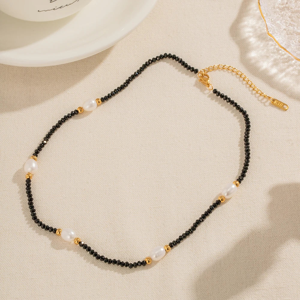 Vintage Stainless Steel Stone Beads Necklace
