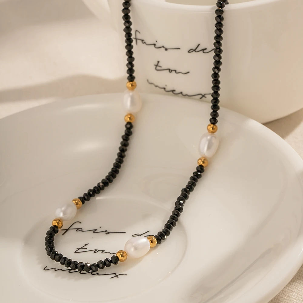 Vintage Stainless Steel Stone Beads Necklace