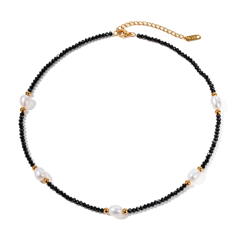 Vintage Stainless Steel Stone Beads Necklace