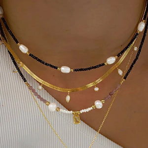 Vintage Stainless Steel Stone Beads Necklace