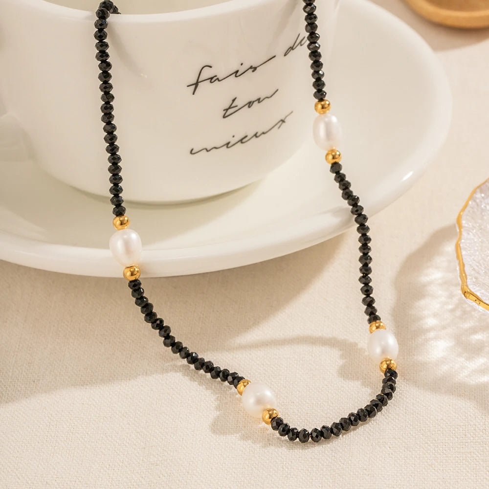 Vintage Stainless Steel Stone Beads Necklace