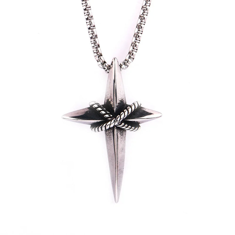 Vintage Star Cross Pendant Necklace Stainless Steel Cross Necklace for Men Women