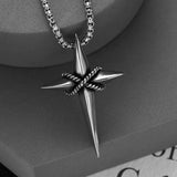 Vintage Star Cross Pendant Necklace Stainless Steel Cross Necklace for Men Women
