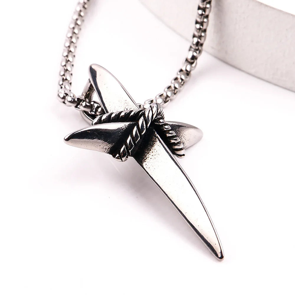Vintage Star Cross Pendant Necklace Stainless Steel Cross Necklace for Men Women