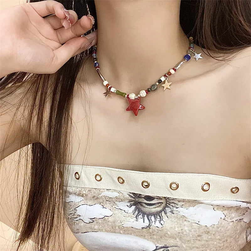 Vintage Wooden Beaded Pendant Necklace Women Ethnic Jewelry