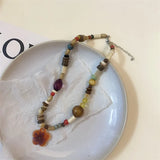 Vintage Wooden Beaded Pendant Necklace Women Ethnic Jewelry