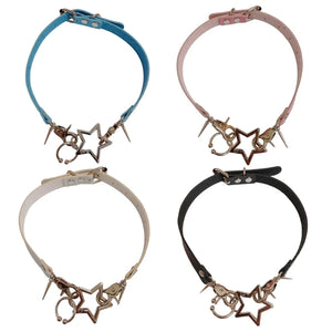 Vintage Star Leather Choker Necklace Gothic Punk Rivet Statement Collar