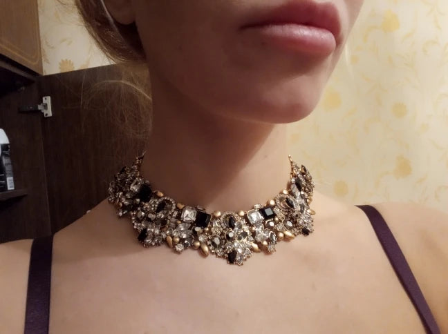 Vintage Crystal Collar Choker Necklace for Women