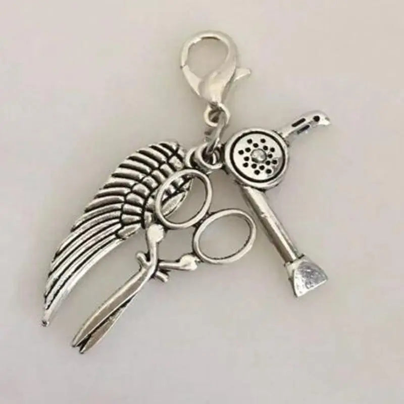 Vintage Steampunk Scissor Hairdryer Angel Wing Charms Pendant