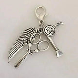 Vintage Steampunk Scissor Hairdryer Angel Wing Charms Pendant