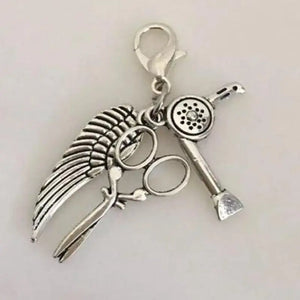 Vintage Steampunk Scissor Hairdryer Angel Wing Charms Pendant