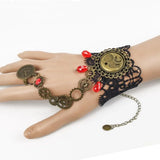 Steampunk Style Gear & Red Bead Bracelet & Ring Set
