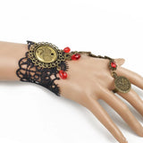 Steampunk Style Gear & Red Bead Bracelet & Ring Set