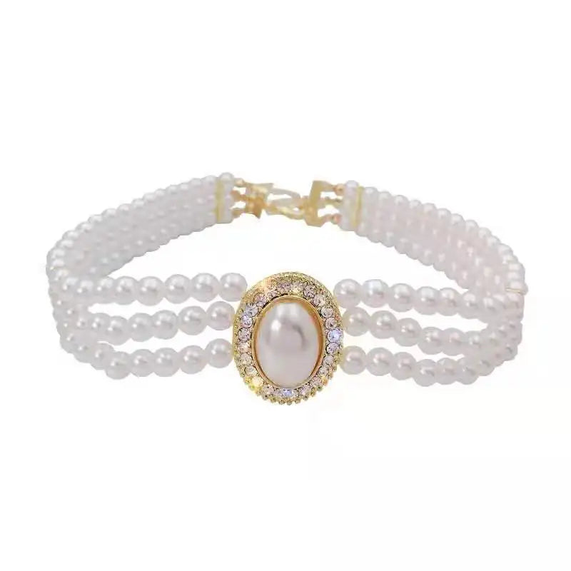 Vintage Style Pearl Choker Crystal Short Necklace Party Jewelry