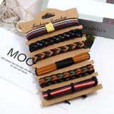 Vintage Style 6Pcs Set Multilayer Brown Leather Bracelets