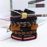 Vintage Style 6Pcs Set Multilayer Brown Leather Bracelets