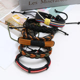 Vintage Style 6Pcs Set Multilayer Brown Leather Bracelets