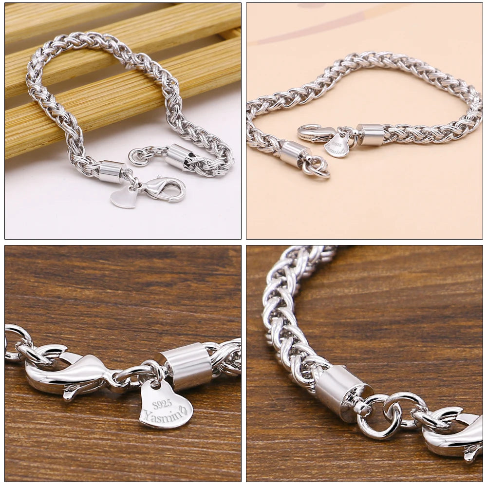 Vintage Style 925 Thai Silver Bracelet Men Singapore Chain Twist