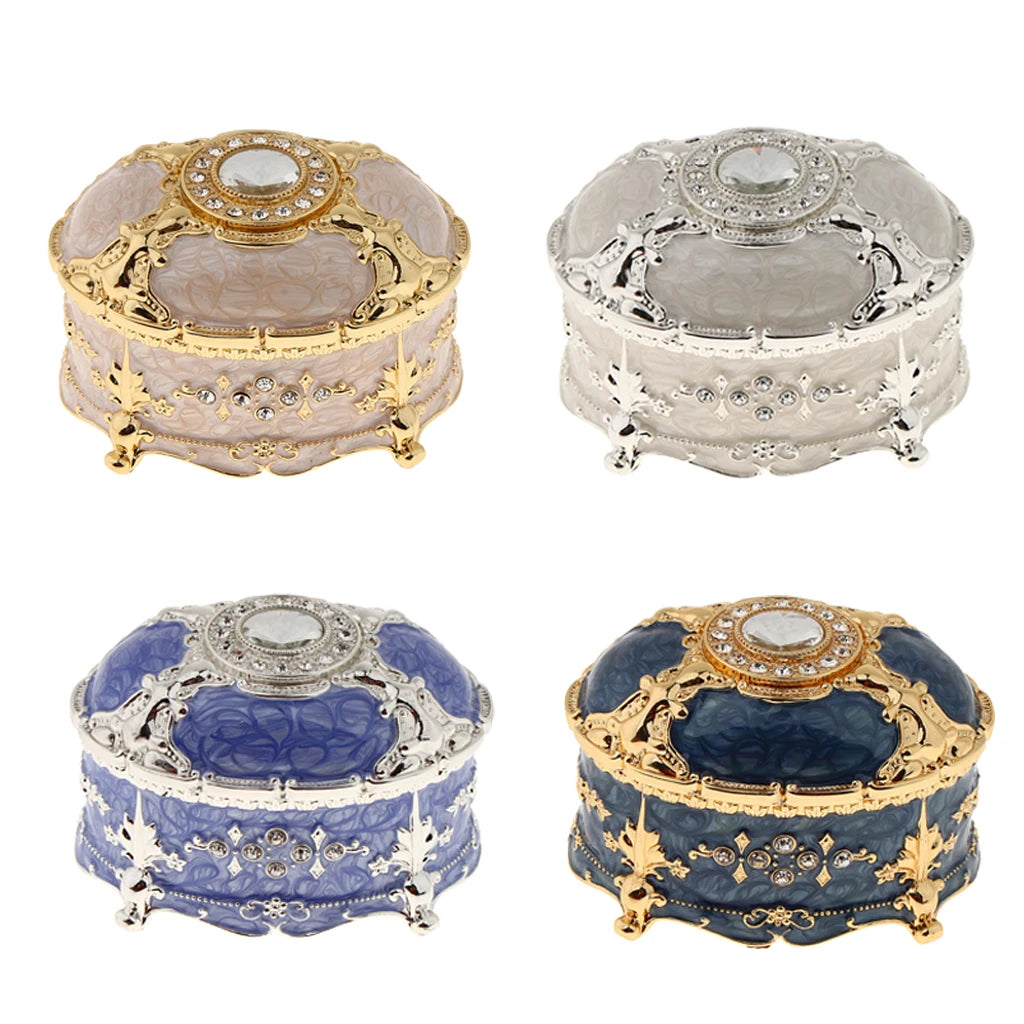 Crystal Enamel Oval Vintage Jewelry Box Gift