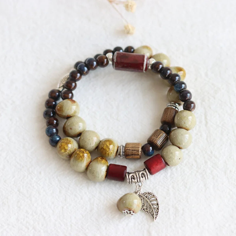 Vintage Ceramic Beads Bracelet for Girls Jewelry Gift