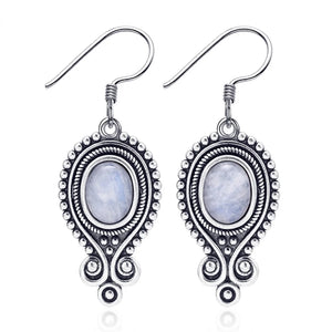 Vintage Style Earrings 925 Sterling Silver Sandstone Moonstone Earrings